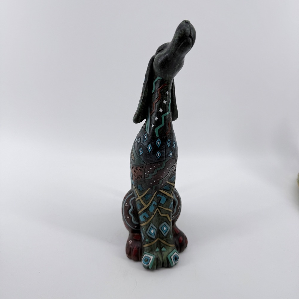 Unbranded Dog Figurine Howling Hound Folk Art Resin Green Multicolor Pattern